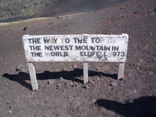Sign showing path to the newest volcano on the island